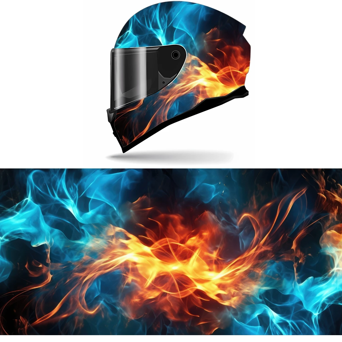 

Blue and Orange Flames Full Helmet Wrap Sticker Motorcycle Helmet Racing Graphic Decal Vinyl Wrap Helmet Decor Sticker