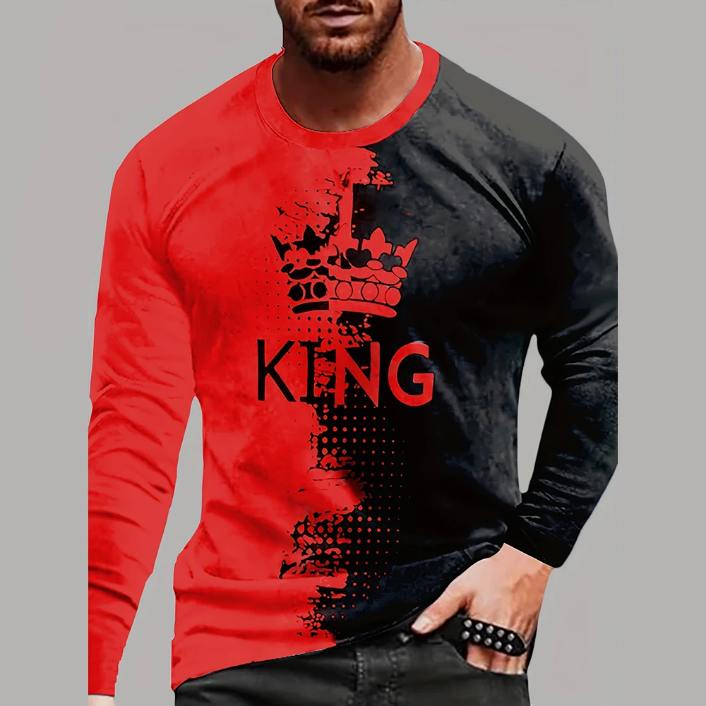 

3D Men's Quality Oversized Fashion Fall Y2K T Shirt Crown Designer Short Sleeve Street Casual ONeck official-website Long Sleeve