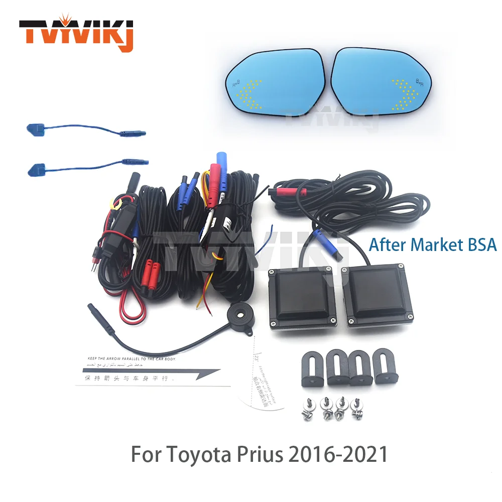 Side rearview blue mirror glass lens with blind spot system LED indicatorFor Toyota Prius 2016-2021 Wide angle view anti glare