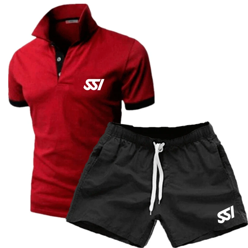 

Summer Scuba Schools International SSI Logo Print New Short Sleeve Set Customizable Logo Men Solid Color PoloTee 2-Piece Set