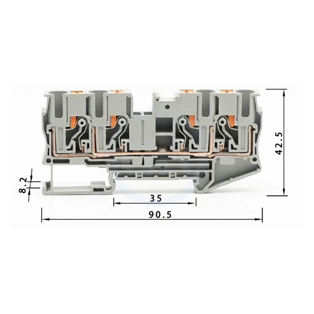 (10 pcs) PT6-QUATTRO Spring-Loaded Quick-Connect Terminal 2/2 Direct-Insert Rail-Mounted Four-Wire Dual-In/Dual-Out PT-6
