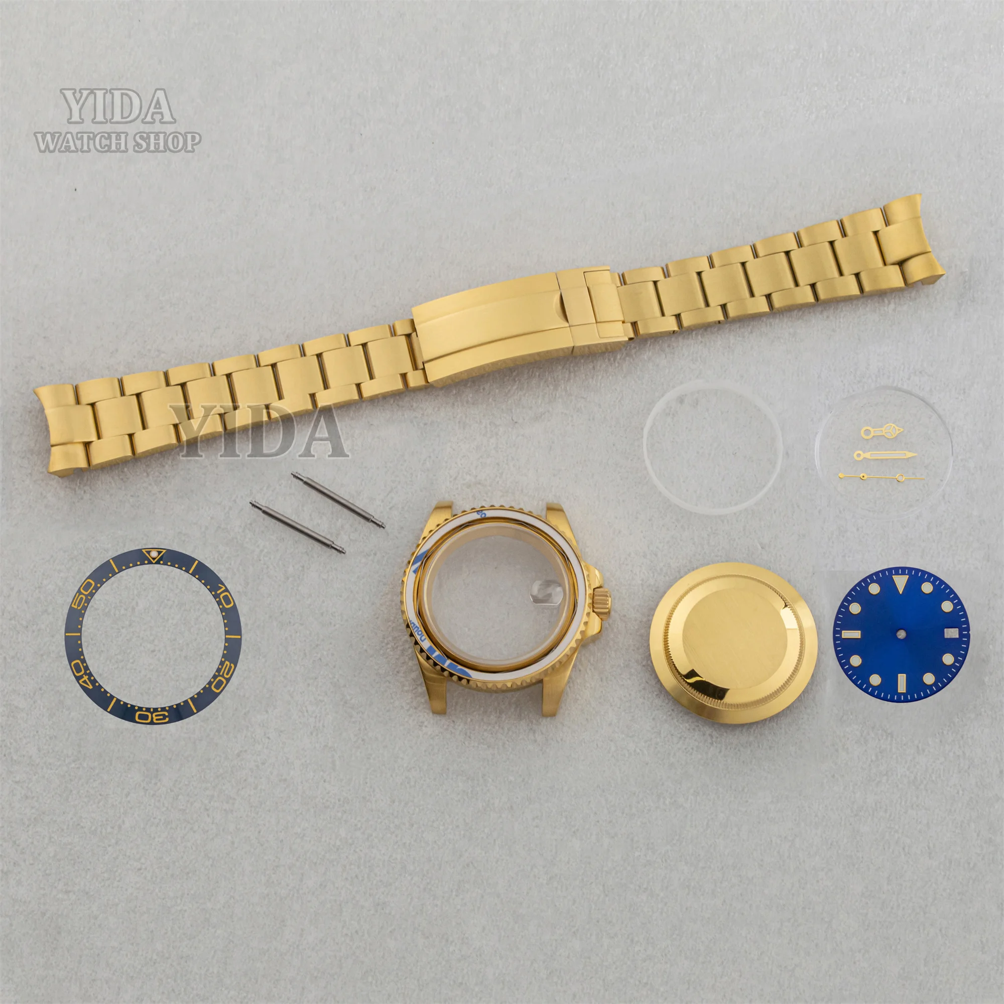 

40MM Gold Watch Case Ceramic Bezel Strap Sapphire Glass 28.5mm Dial Luminous Hand for NH35 SUB GMT NH36 Movement Mod Accessories