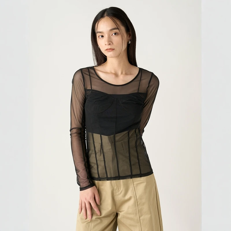 

Женская футболка Star Field Home Toro Wee 24: универсальный, простой, сексуальный, прозрачный топ с прозрачным дизайном, базовая модель, легко сочетается с другими вещами.