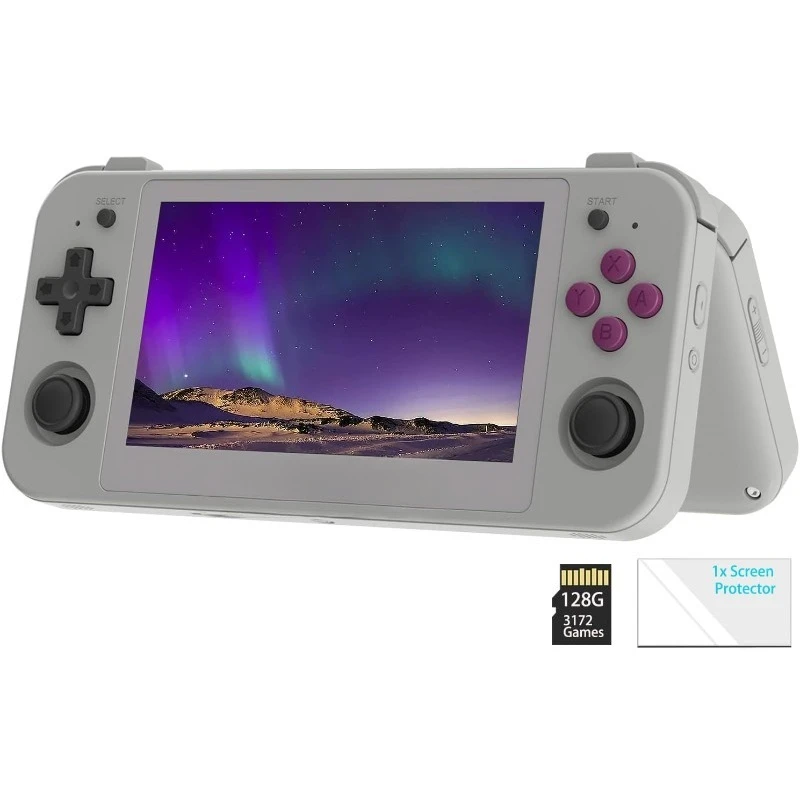 وحدة تحكم ألعاب محمولة Android 12، Unnisoc Tiger T618 مدمجة 128G محملة مسبقًا 3172 لعبة، مستشعر جيروسكوب ولمسة OLED 4.95 بوصة