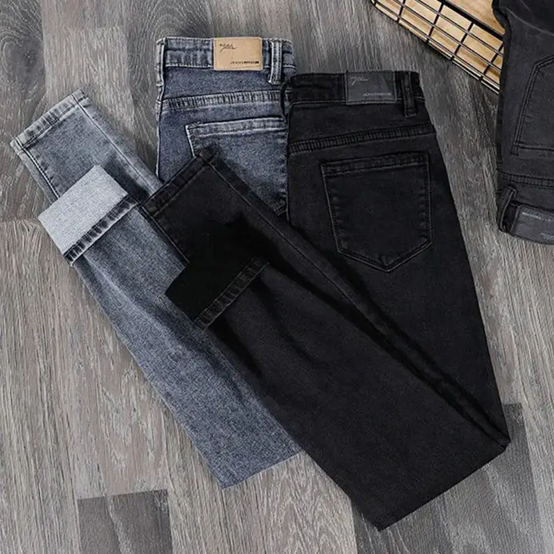 

Spring and Autumn Pencil Jeans Women Casual Skinny Lined Denim Pants Mom Warm Big Size High Wasit Stretch Vaqueros Z185