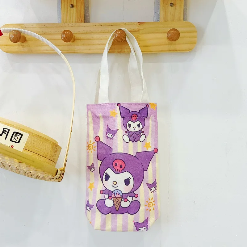 Kawaii Sanrio Cinnamoroll Water Bottle Bag Cute Anime Figure Kuromi Pochacco Canvas Mug Bags Insulated Cup Bag Girls Gift