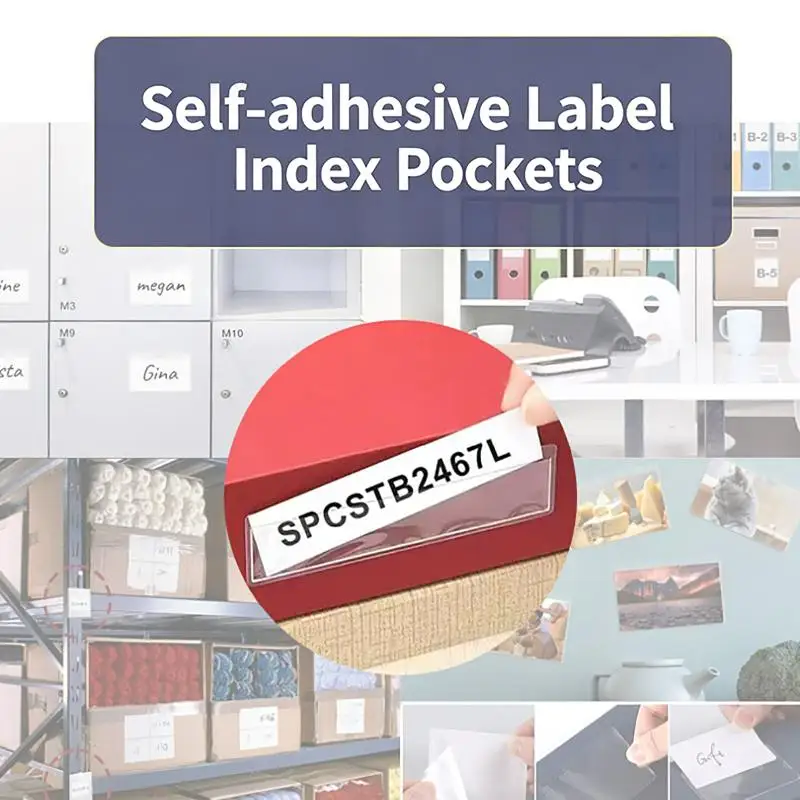 10Pcs Clear Adhesive Shelf PVC Tag Pockets Label Holders For DIY Organizing Classify Items Stationery Office Home Storage