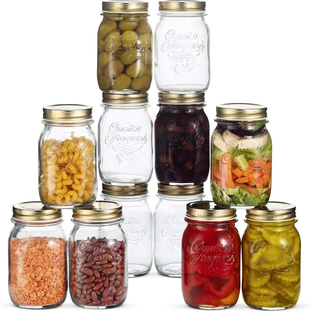

Quattro Stagioni Glass Mason Jars 17 Ounce 12-Pack, with Metal Airtight Lid, For Jam, Jelly, baby food, Crafts, Spices, Dry Foo