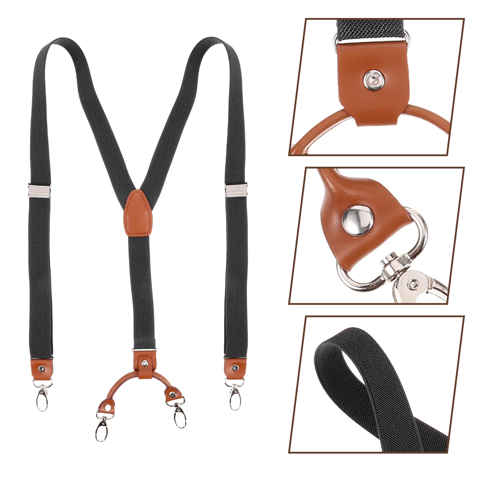 Overall Clip Strap Mens Suspender untuk Setelan Elastisitas Suspender Kulit Sapi Dua Lapis dengan Klip