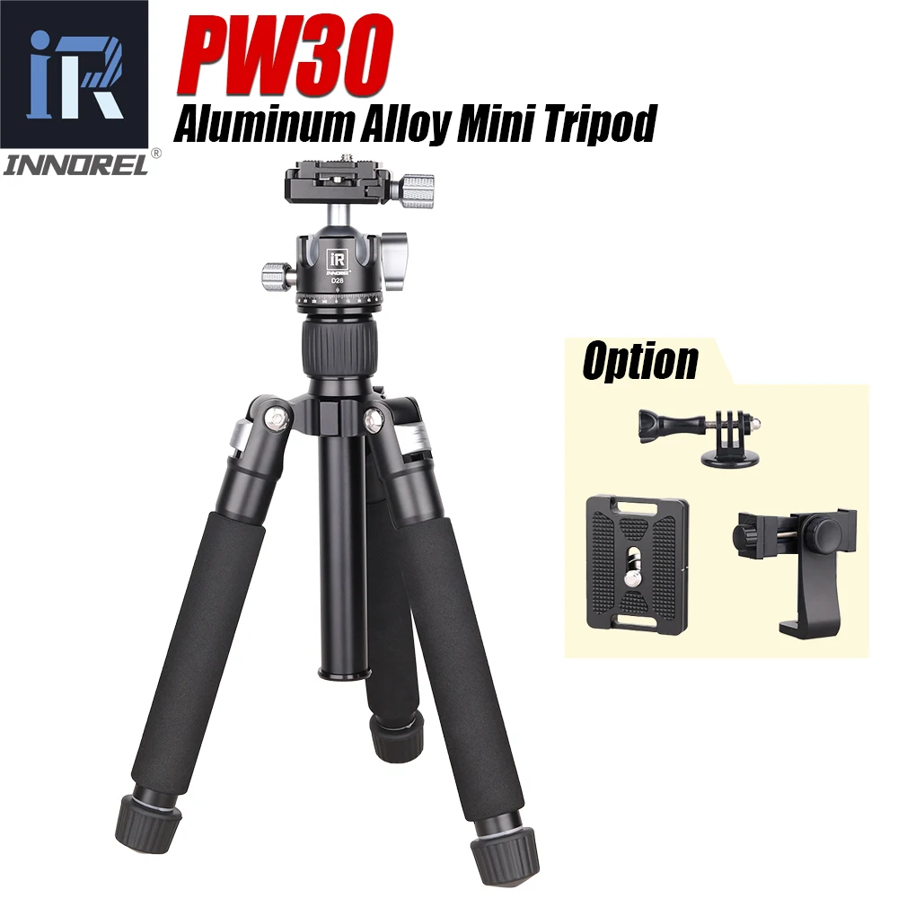 INNOREL PW30 Mini Tripod for DSLR Camera Gopro Cellphone Aluminum Portable Desktop Tripode Load 10kg Low Gravity Tripod BallHead