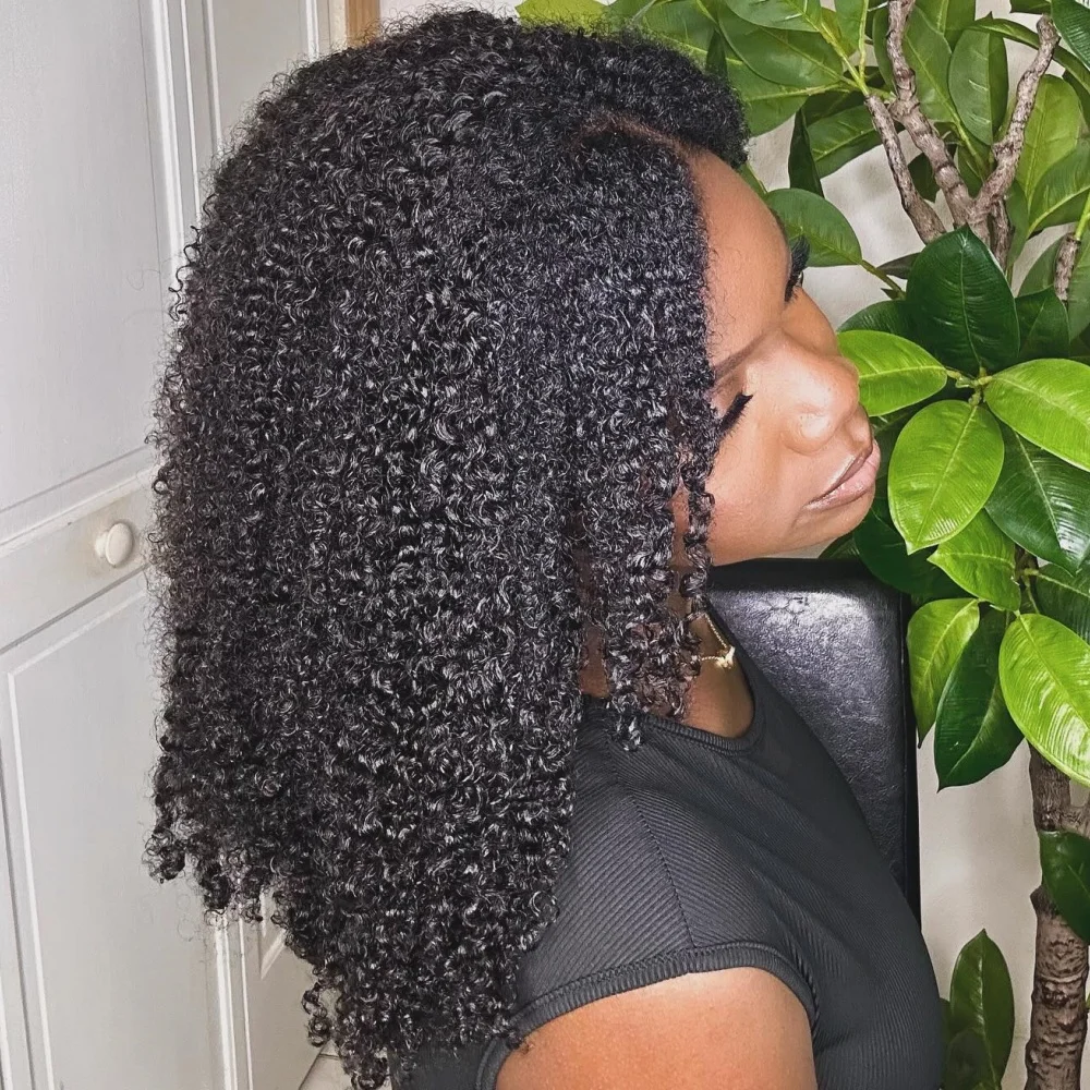 

Beginner Friendly 3 In 1 Half Wig Burmese Pixi Curly Human Hair Coily Half Wig Invisible Drawstring Glueless Curly Flip Over Wig