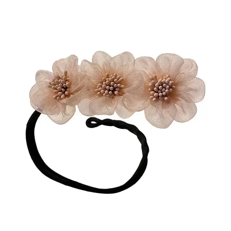 Elegant Pearl Lazy Hair Curler Bow Barrettes Braided Hair Artifact Vintage Women Flower DIY Hair Maker Tools Scrunchies Headwear