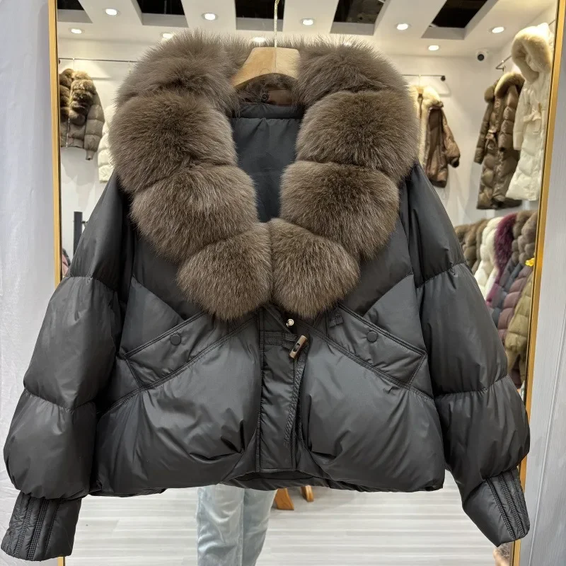 OFTBUY Women's Winter Down Jacket Big Natural Fur Collar Duck Down Jacket Women Short Thick Loose Coat with Fur for Female