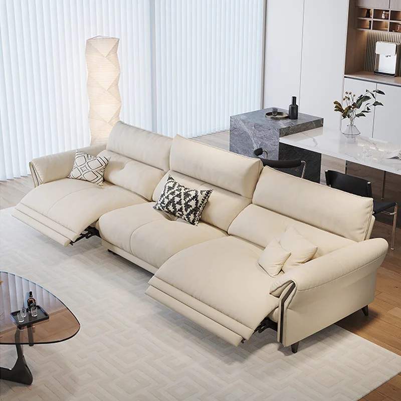 Electric Multifunctional Leather Sofa First Layer Cowhide Cream Wind Living Room First Class Space Cabin Sofa