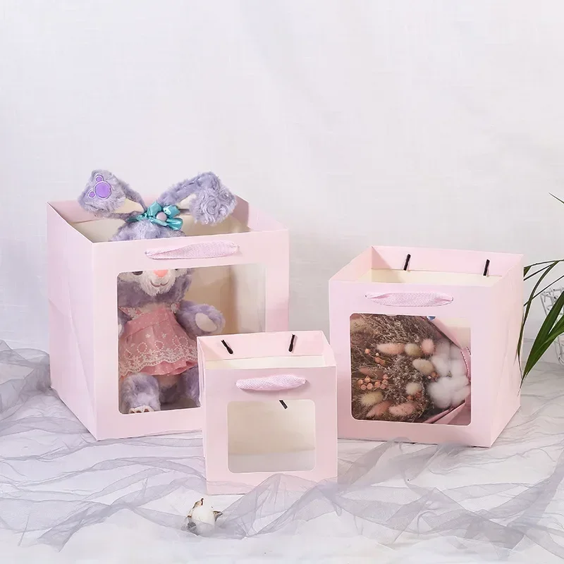 12pcs Square Single-sided Transparent Gift Bag Cake Flower Transparent Handbag Large Square Holiday Gift Packaging Bag