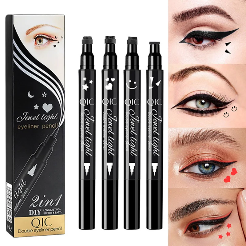 Double Head Triangle Star Heart Smile Liquid Eyeliner Pen Black Red Stamp Makeup Seal Eyeliner Pencil Waterproof Cosmetic