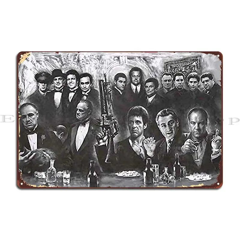 Gangster Mafia Black White Metal Plaque Poster Club Party Customize Create Designing Create Tin Sign Poster