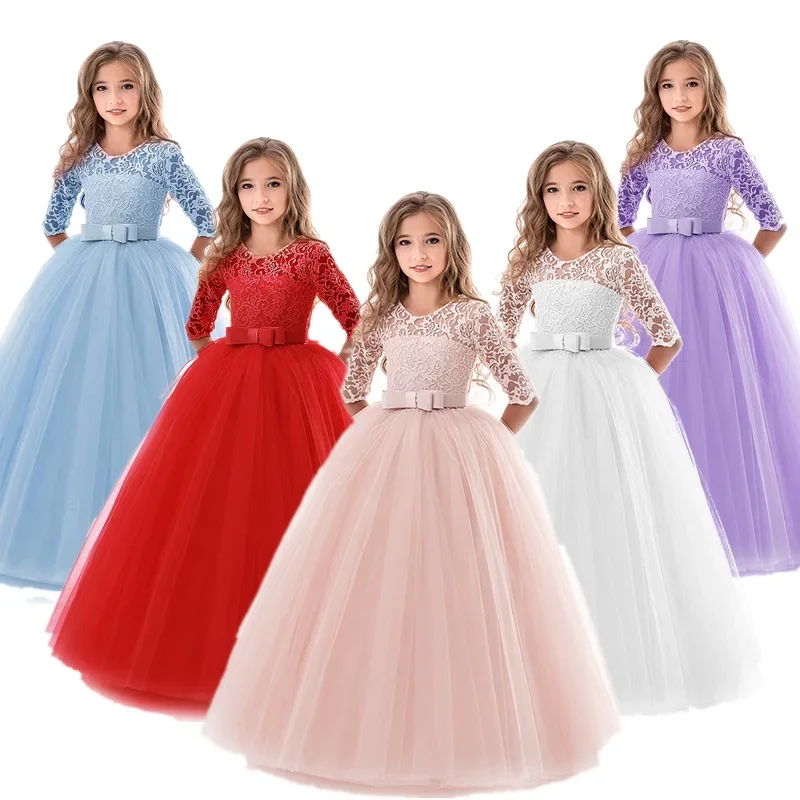 Flower Girls Dress Bridesmaid Dresses for Kids Wedding Party Dress Elegant Lace Princess Dress First Communion Dresses for Girls