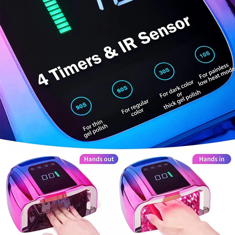 96W Wireless Nail Lamp with Mirror Pad Cordless Gel Polish Dryer Pedicure Machine UV Light for Nails Rechargeable Nails LED Lamp