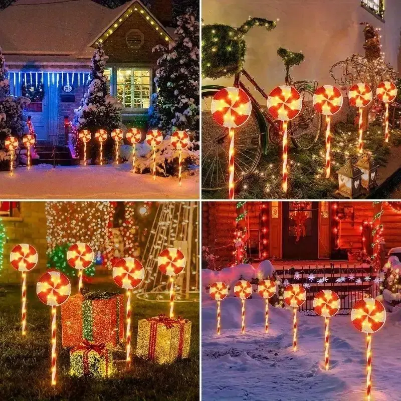 5PC/Set Solar Powered Christmas Windmill Lollipop Stake Lamp,8 Mode LED Lights,Suitable for Outdoor Festive Christmas Decoration