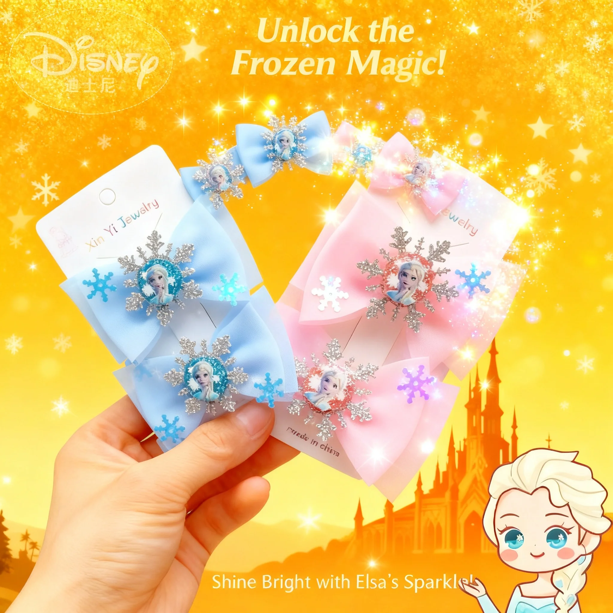 2 Piezas de Pinzas para el Cabello de Frozen Elsa, Pinzas para el Cabello de Dibujos Animados Kawaii, Accesorios para el Cabello de Niña, Regalos para Niños, Juego de Pinzas para el Cabello de Princesa