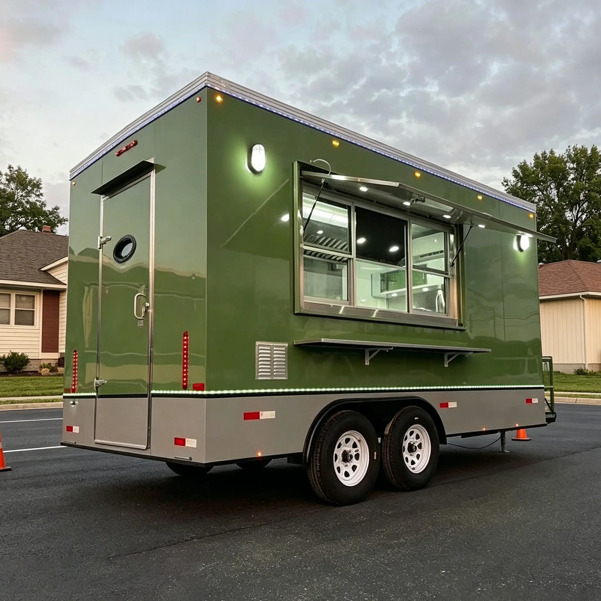 Food Truck Trailer for Sale, Fully Equipped Food Truck, Multifunctional Service Cart with VIN for Burger Pizza BBQ Ice Cream