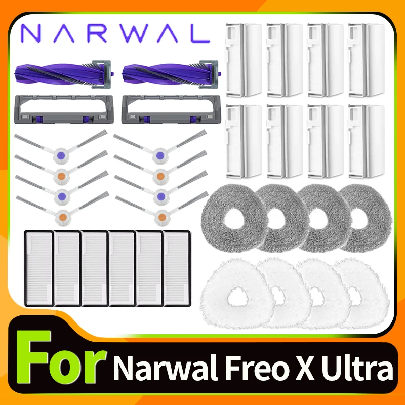 Accessories For 나르왈 Narwal Freo X Ultra Robot Vacuum Cleaner Roller Side Brush HEPA Filter Mop Pad Dust Bag Replacement Parts