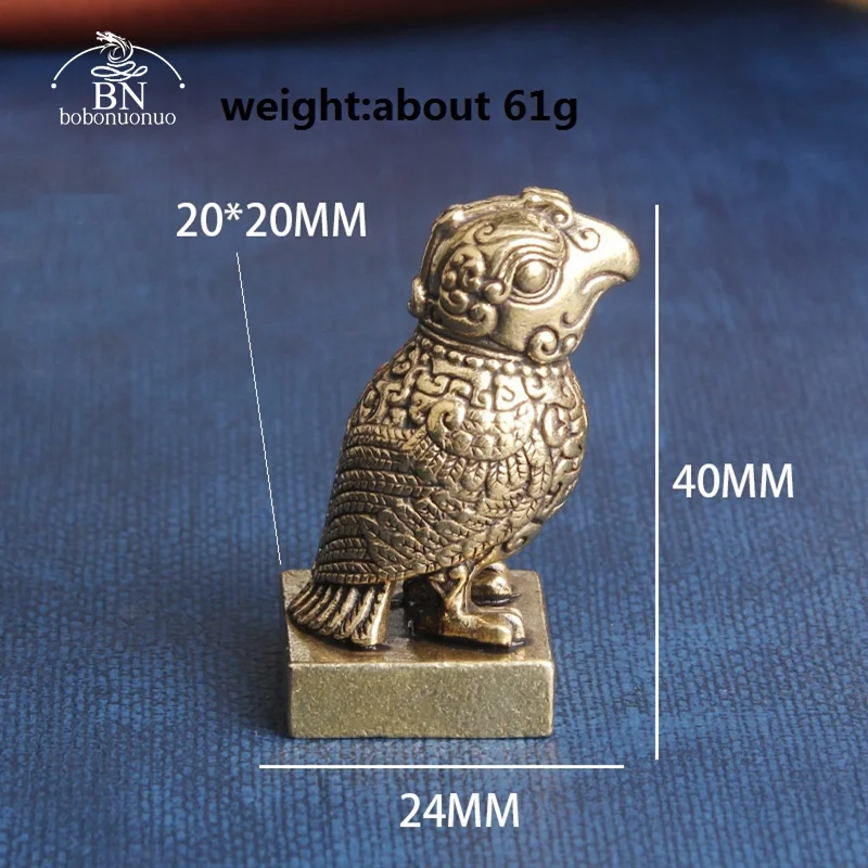 Vintage Brass Cute Owl Seal Small Statue Lucky Desktop Ornaments Solid Animal Bird Figurines Miniatures Home Decorations Crafts
