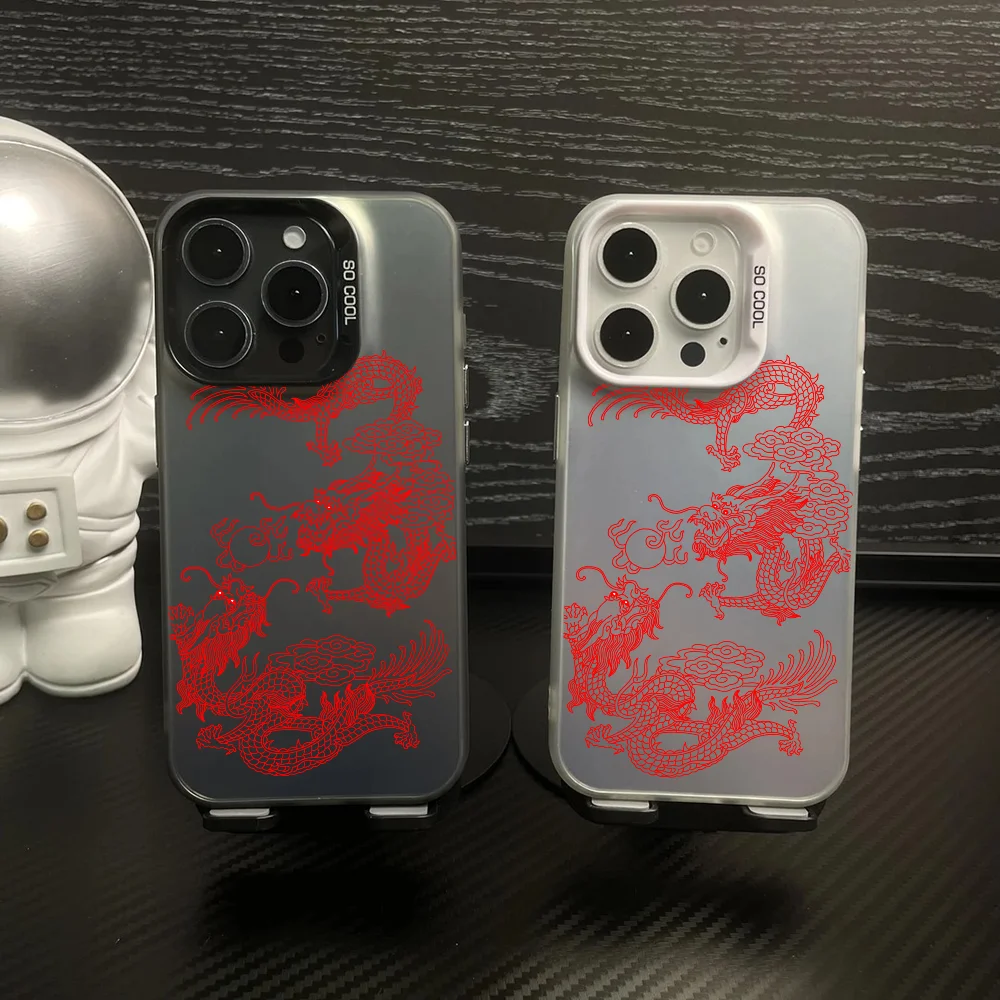 

Chinese Red Dragon Phone Case IMD Color Silver Shell For IPhone 16 15 14 13 12 Pro Max Plus