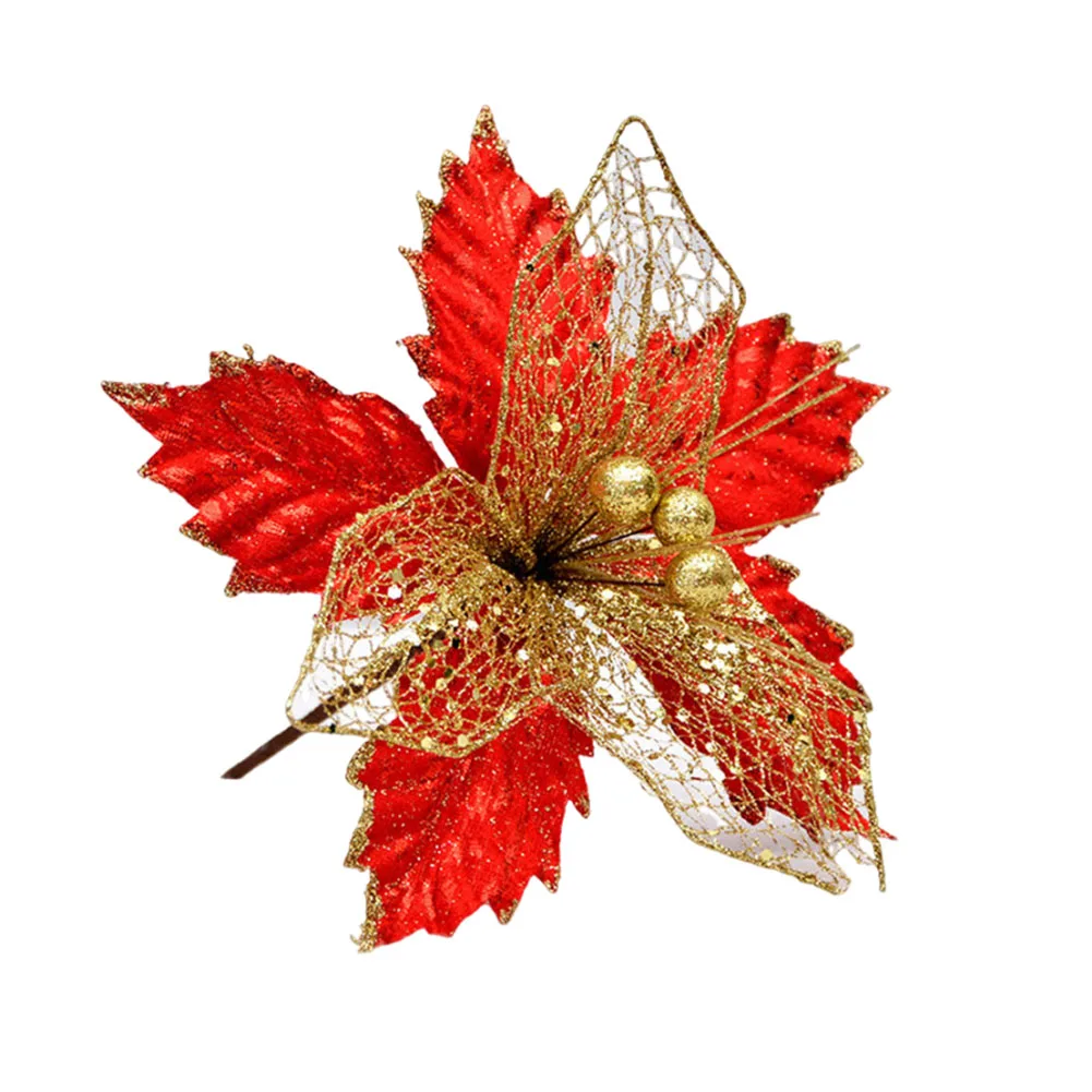 1pc 22cm Christmas Poinsettia Glitter Flower Hanging Xmas Party Tree Decorations DIY Garlands Home Wedding Party Decor image 4