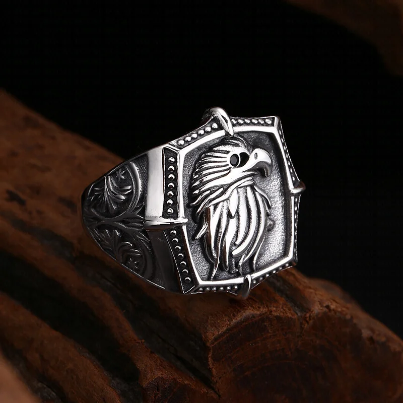 BOCAI S925 Sterling Silver Charms Rings for Men Retro Emboss Eagle Adjustable New Fashion Punk Jewelry ﻿Wholesale