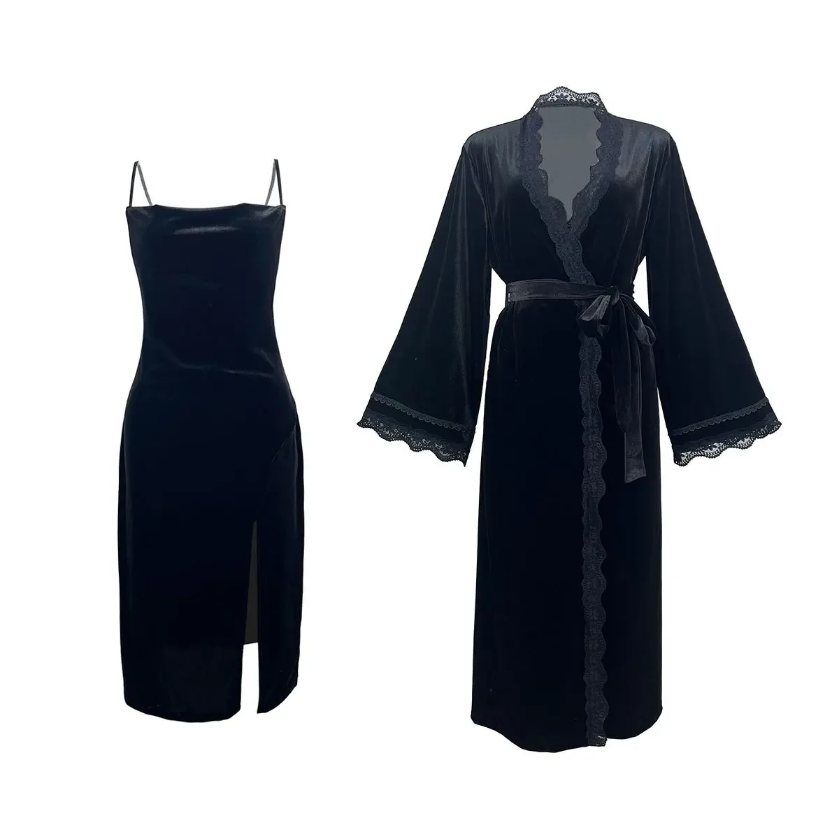 

Женский велюровый кружевной лоскутный халат, костюм, нижнее белье, 2 шт., ночная рубашка, длинный халат, домашняя одежда, осенне-зимняя теплая одежда для сна, кимоно, платье