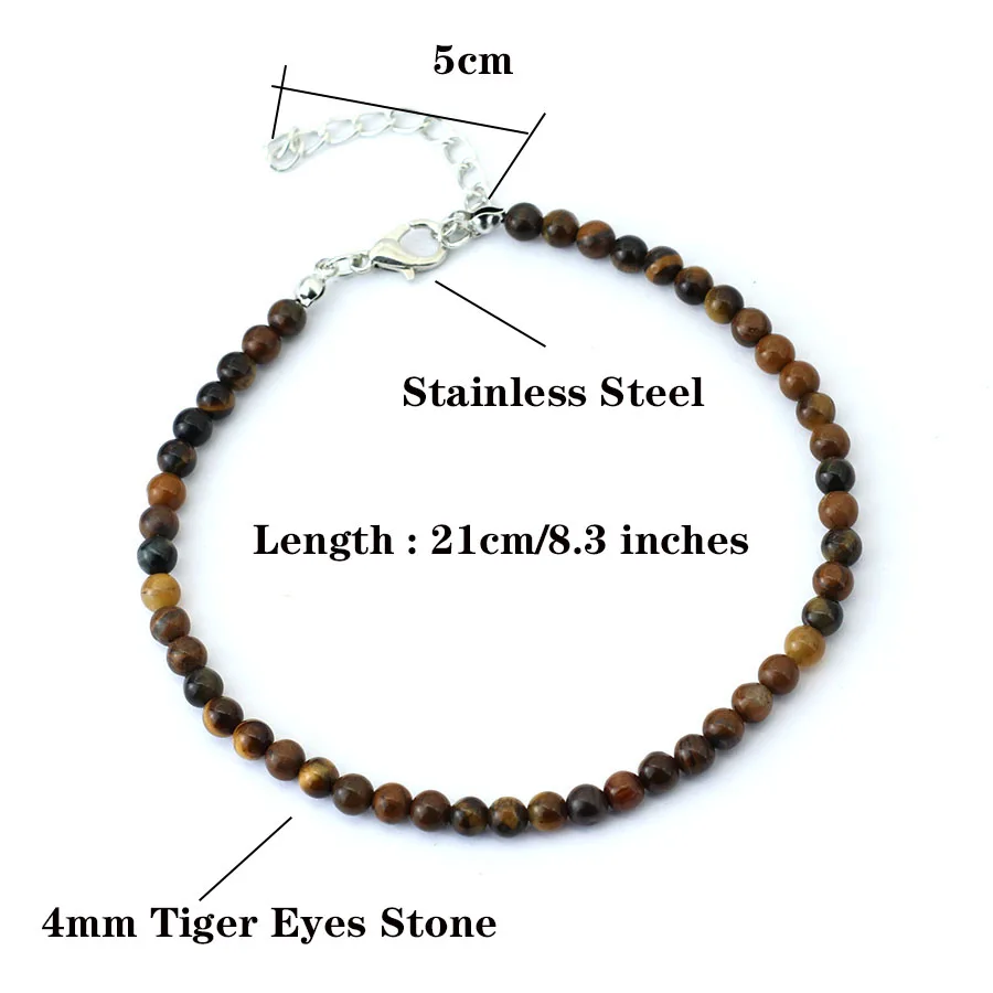 Boho Handmade Natural Stone Anklet Women 4mm Tiger Eyes White Howlite Beads Foot Chain Summer Beach Vacation Leisure Accessories