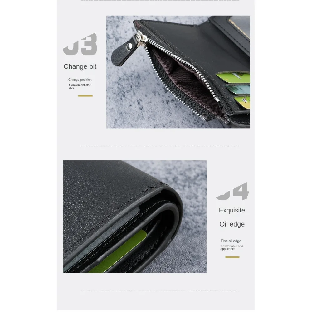 Carteira curta de couro PU da moda com zíper Bolsa de telefone fina porta-cartões de cor sólida masculina