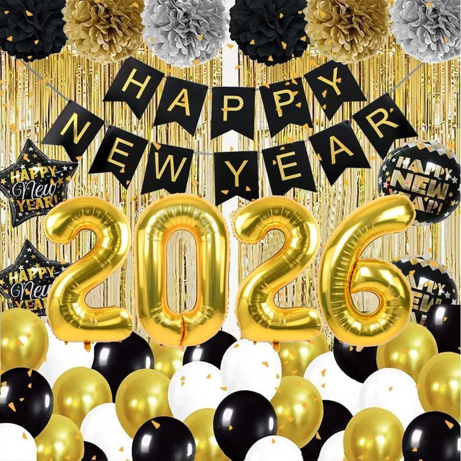 1 Satz 30 Zoll 2026 Neujahrsdekorationen Luftballons Silvester Partyzubehör Frohes Neues Jahr Banner Perfekt für Neujahrsdekoration