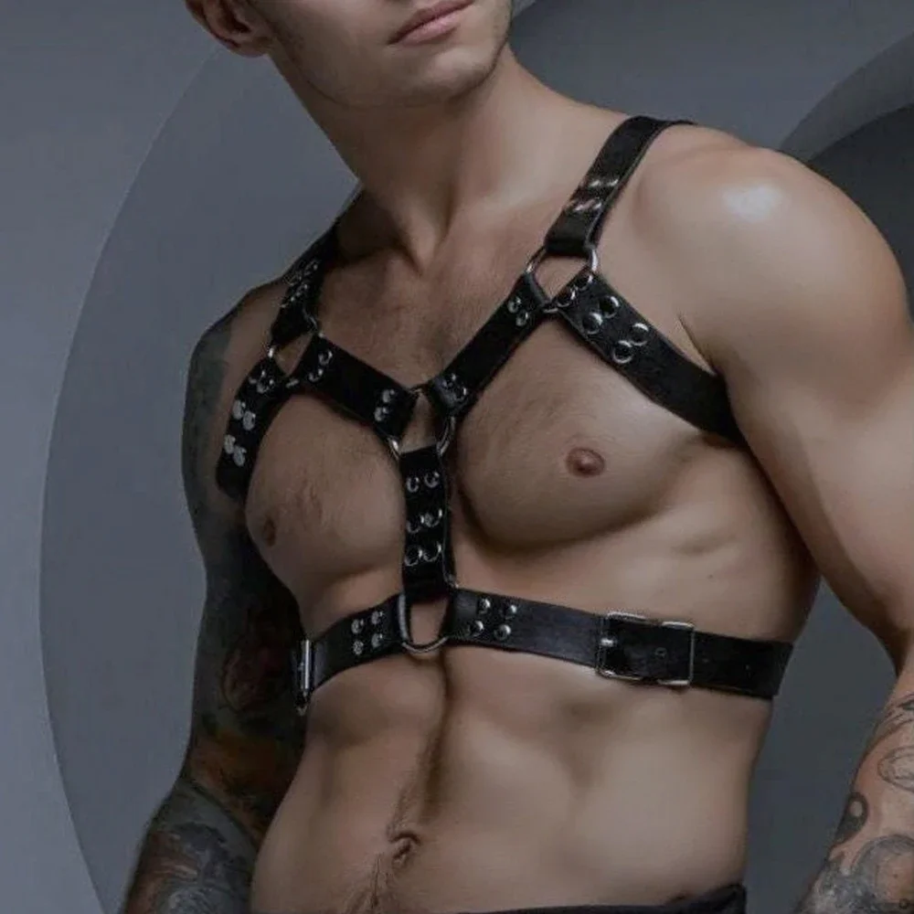 Fetysz Gay Leather Chest Harness Men Harness Adjustable Sexual Body Bondage Cage Harness Belts Rave Gay Clothing for Adult Sex