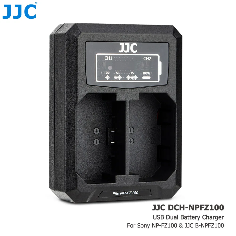 JJC USB Tipo C Carregador de Bateria de Câmera Dupla para Sony NP-FZ100 Sony A7 III A7 IV A6700 FX3 FX30 ZV-E1 ZV-E10 II Carregador de Bateria