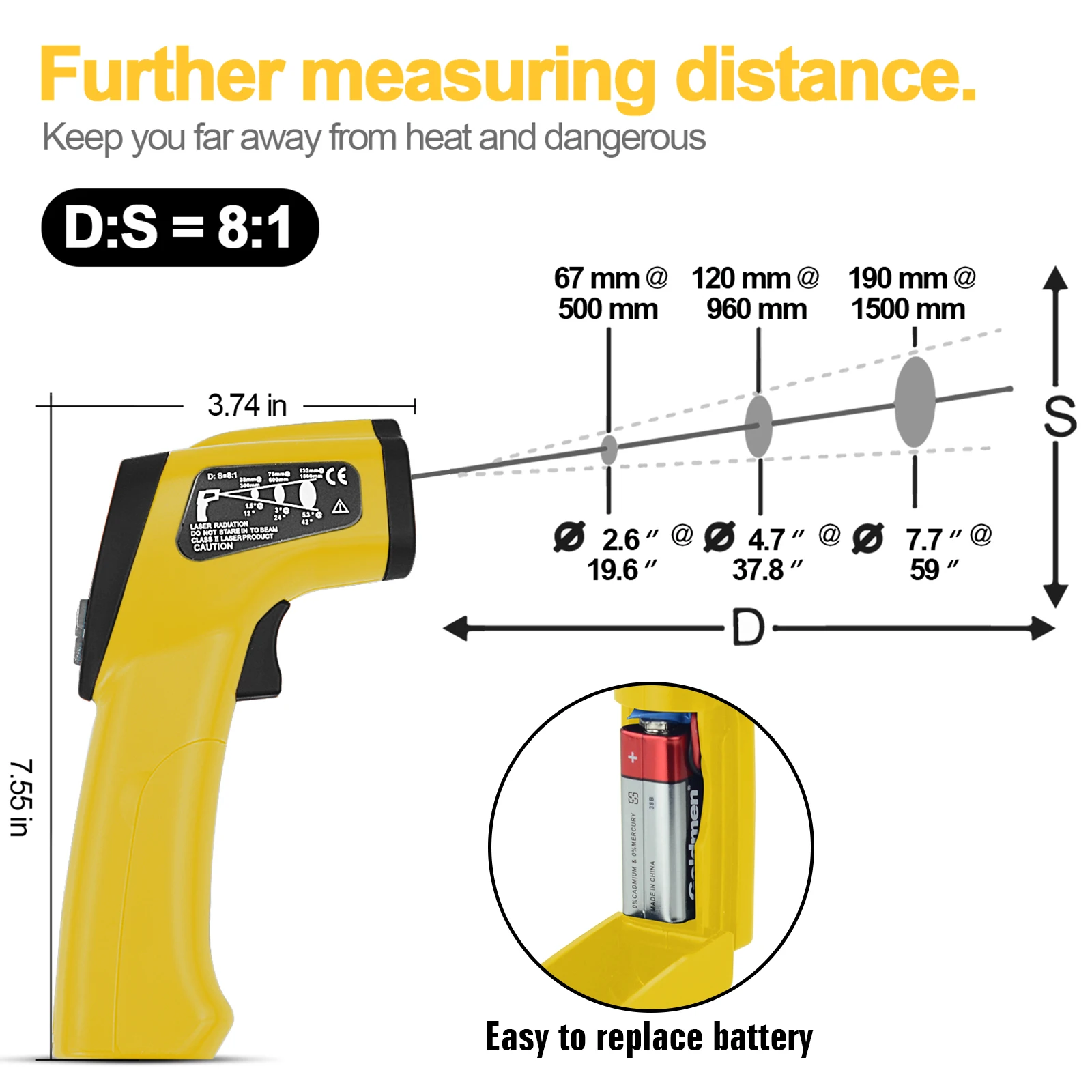 Industrial Laser Thermometer Gun - 980D Infrared Thermometer Gun -58~1022°F Non-Contact