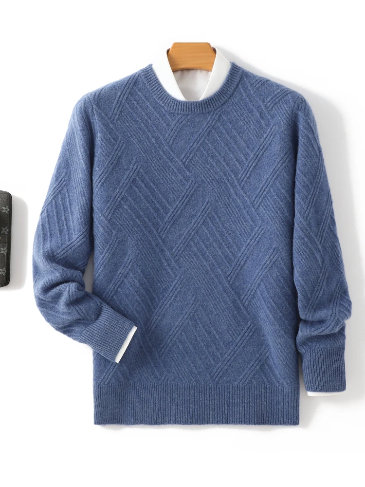 

2025 New Chic Cable Stitch Sweater Autumn Winter Man Thick Soft Warm 100% Merino Wool Knitwear O-Neck Pullover Quality Clothing