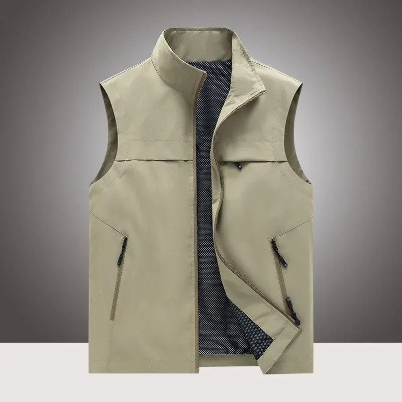 

Maidangdi New Leisure Breathable Vest Outdoor Photography Fishing Sports Men's Cardigan Stand Up Collar Kam Shoulder Y2K