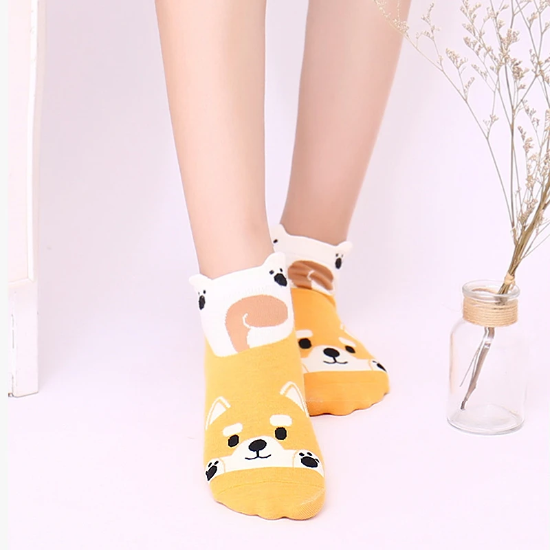 Kawaii Women Short Socks Funny Cute Cartoon Animal Cat Dog Fox Panda Rabbit High Quality Cotton Harajuku Casual Ankle Socks Sox