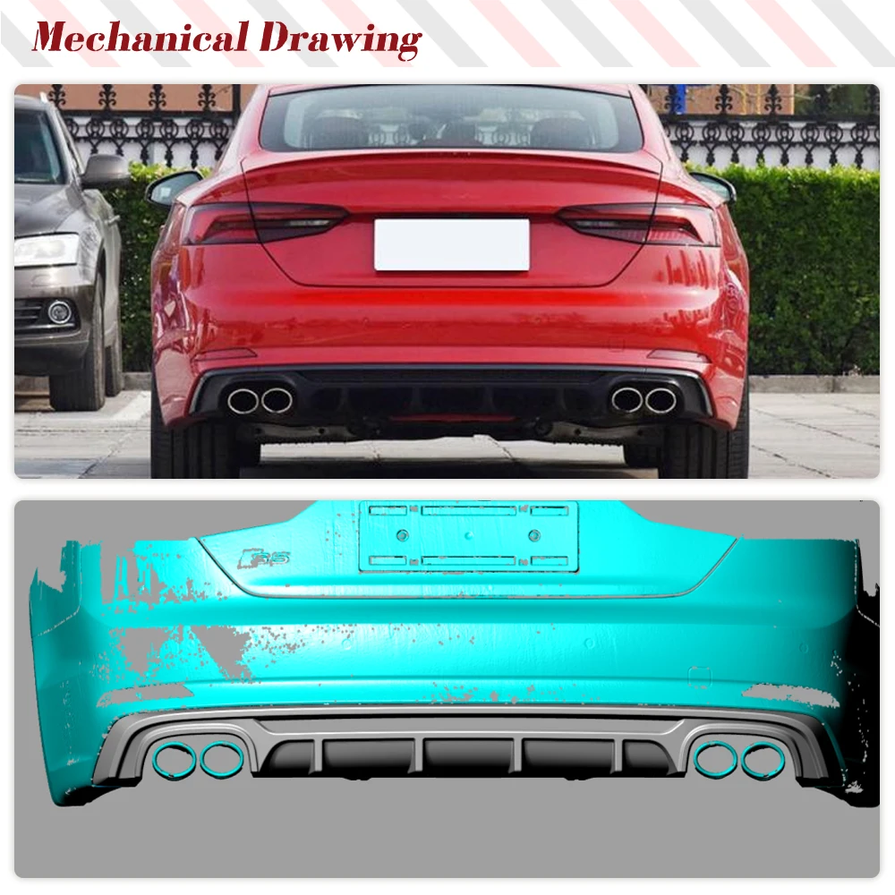For Audi A5 Sline S5 B9 Sportback 2017-2019 Rear Chin Lower Protective Guard Body Kits Cararbon Fiber Car Rear Diffuser Spoiler view 3