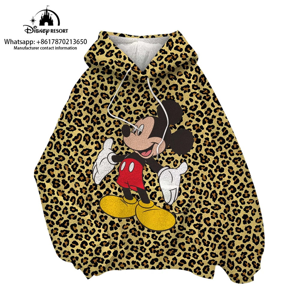 

Hot Sale New Street Style Plush Sweater Leopard Print Mickey Minnie Cartoon 2024 Women's Casual Fashion All-match Pullover Y2K