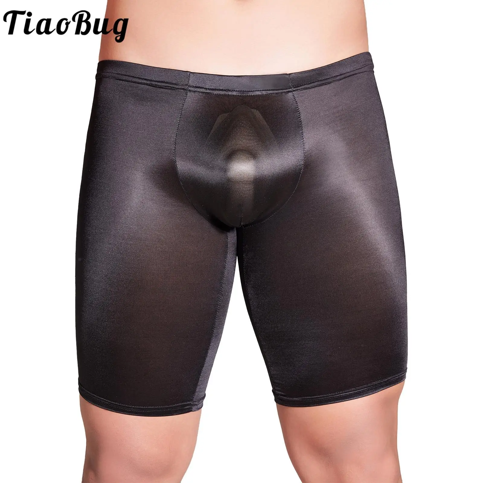 

Men's Glossy Shorts Sport Fitness Leggings Short Pants Stretchy Ultra-Thin See Through Bikini Swim Trunks Underwear Males Shorts