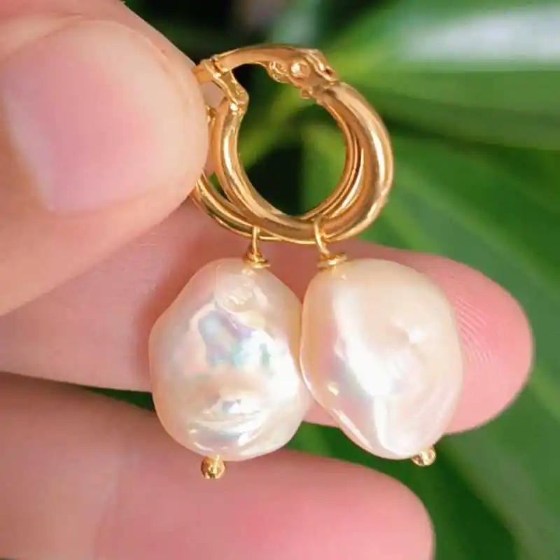 

Giant pink freshwater Baroque Pearl Earrings 18K Gold-Plated Handmade Stud Beaded Jewelry Eardrop Silver Clip-on