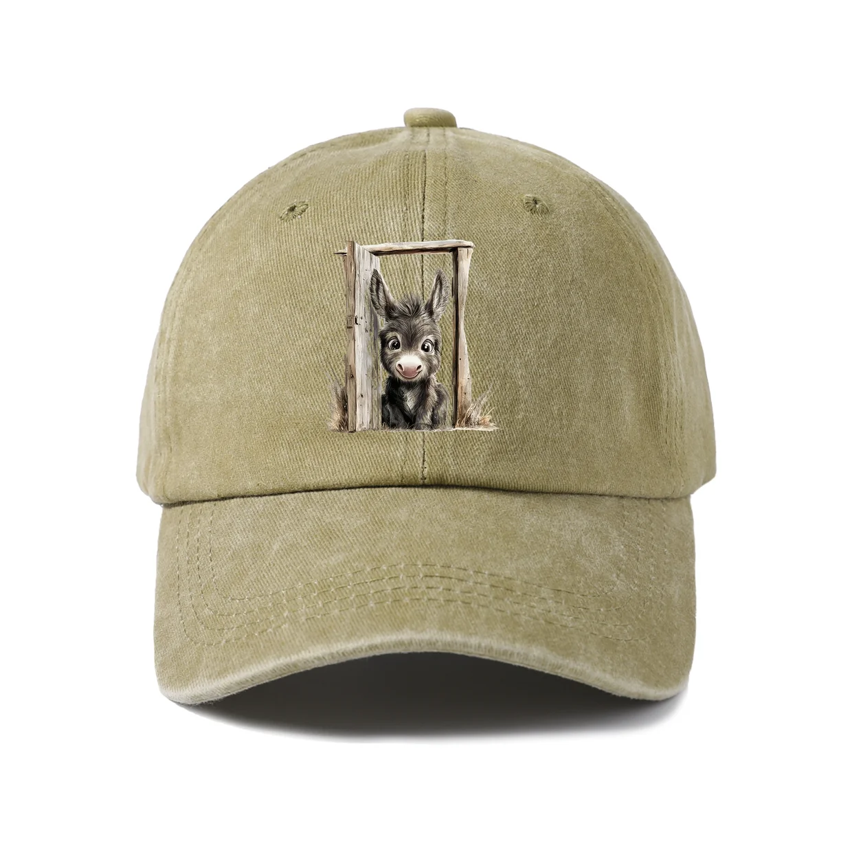 Donkey Behind Window Graphic Vintage Washed Baseball Cap, Adjustable Unisex Dad Hat for Men and Women