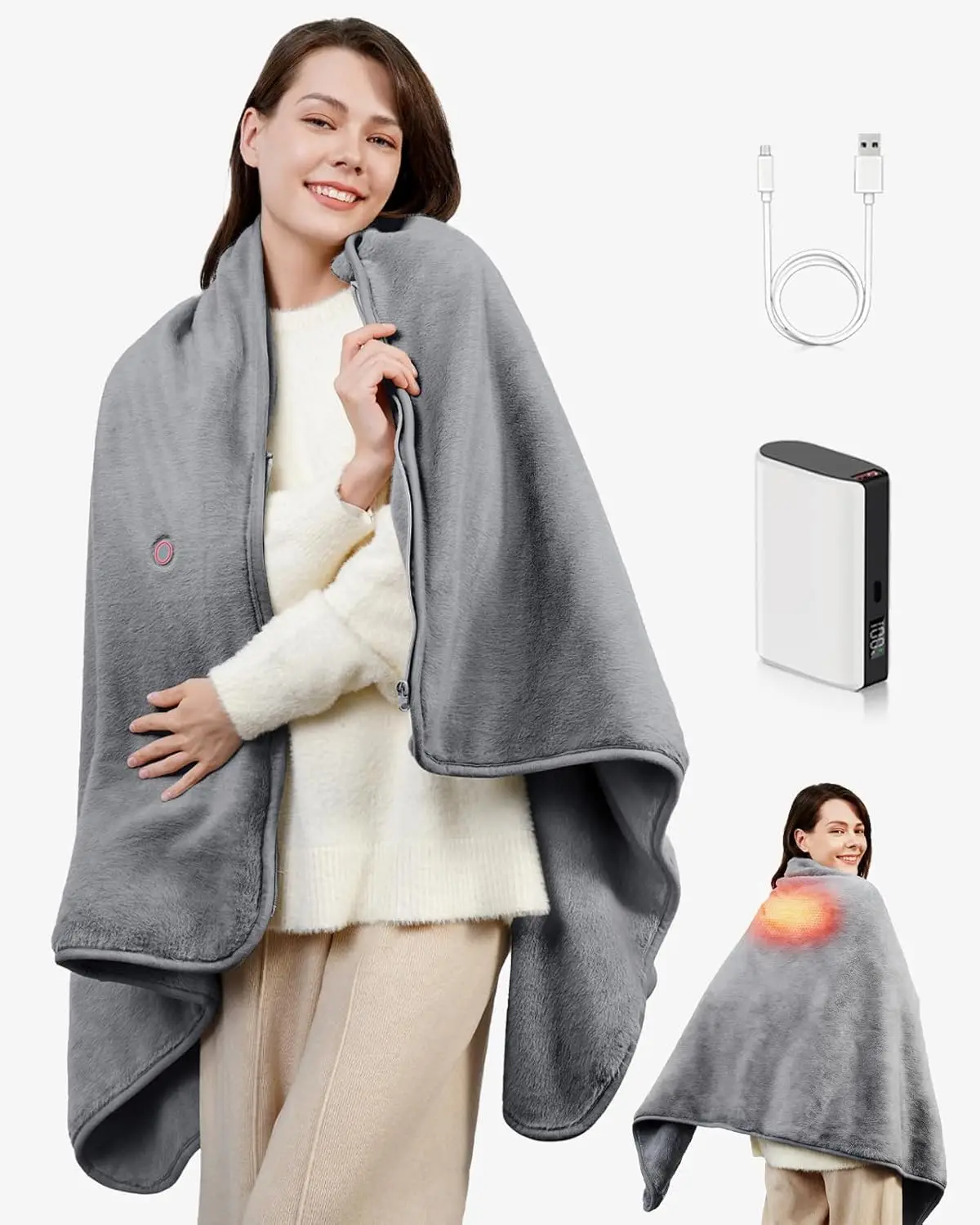 

Портативное одеяло с подогревом и перезаряжаемой батареей, дальнее инфракрасное тепло, мягкий искусственный мех для домашнего офиса, путешествий, кемпинга