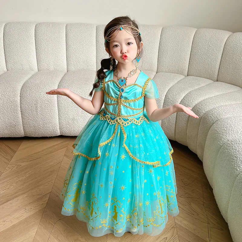 2023 Girl Jasmine Costume Anime Aladdin Role Playing Clothes Arabian Halloween Carnival Outfits With wig Princess Dress