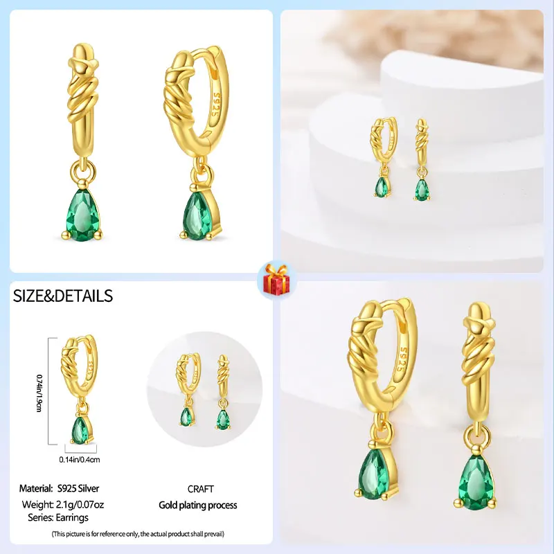 Animals Pets 925 Sterling Silver Gold Spirit Snake Green Teardrop Earrings Women's  Jewelry For Everyday Wear Couple Style