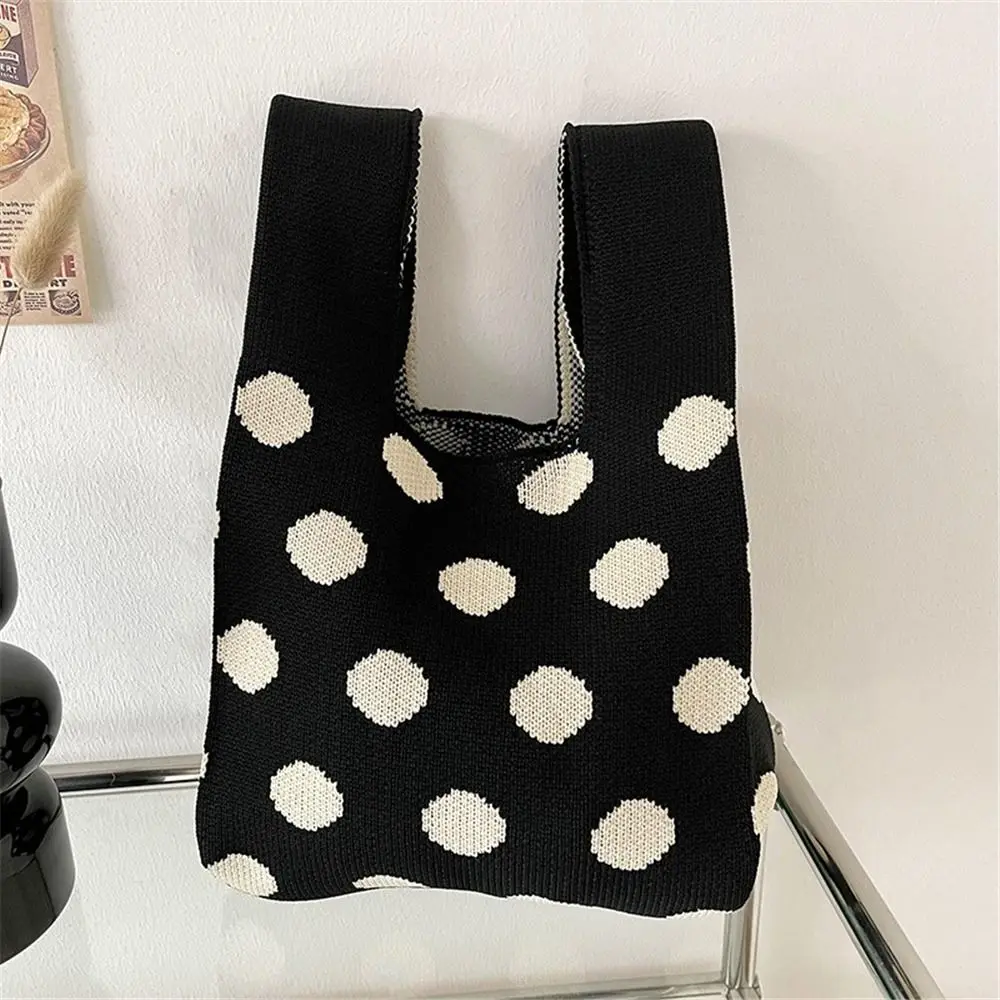 Fashion Handmade Dot Knitted Handbags Women Minimalist Knot Wrist Bag Casual Tote Bag Girls Reusable Shopping Bags underarm bag